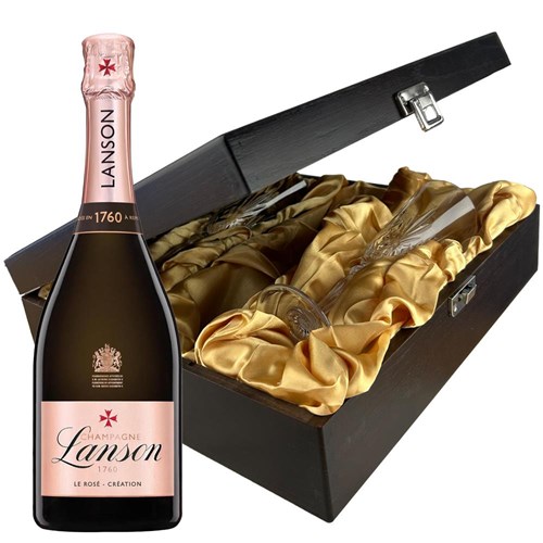 Lanson Le Rose Creation Champagne 75cl And Flutes In Luxury Presentation Box